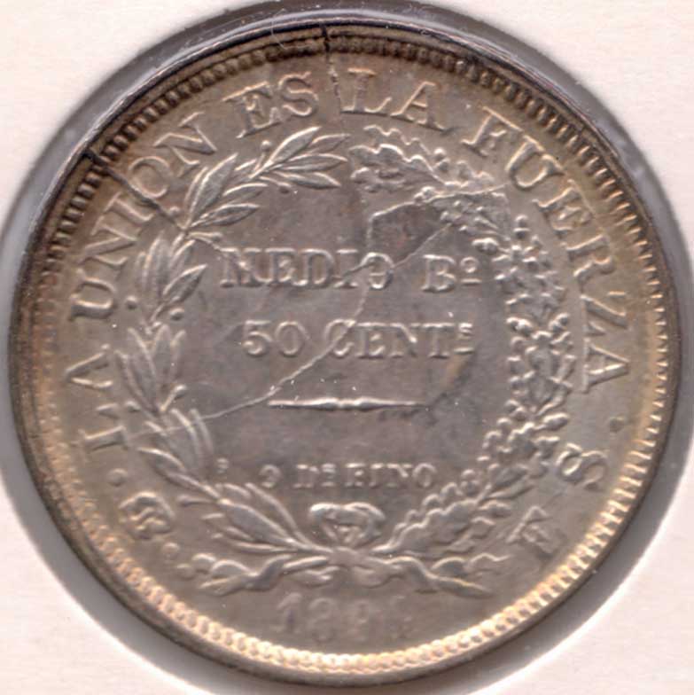 Bolivia-50-Centavos-1894-Struck-Using-A-Smashed-Die